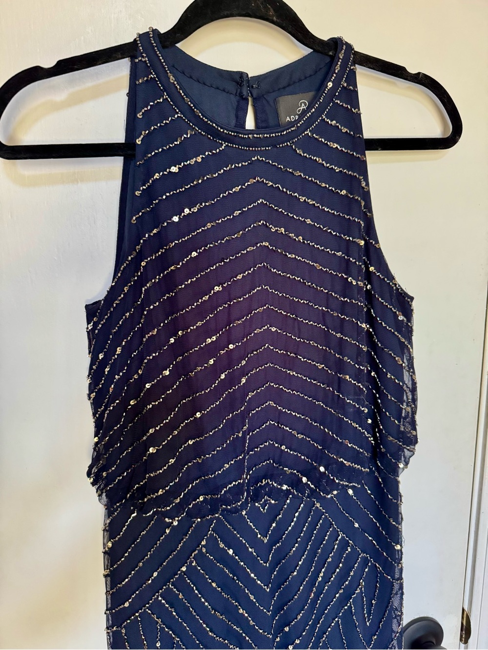 Adrianna Papell Navy Beaded Halter Maxi Dress - Picture 4 of 9